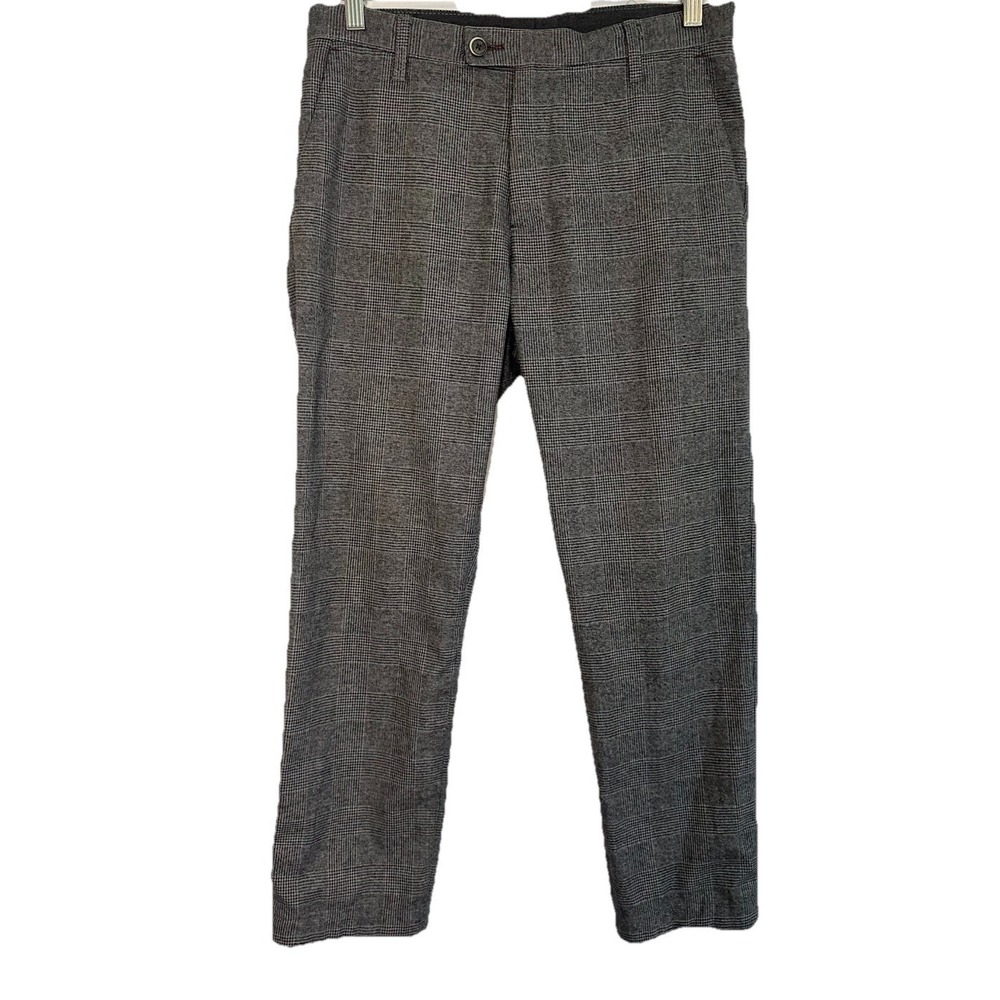 Ted Baker Men's 31 x 25.5 Gray Plaid Glen Check‎ Flat Front Dress Pants Trousers